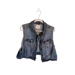 Torrid Womens Plus Size 2 Medium Wash Cropped Distressed Denim Vest Button Up